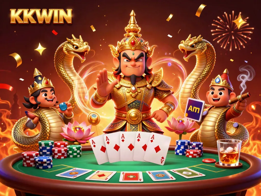 Join the excitement at KKWIN poker tables with friendly guardians and dazzling game elements.