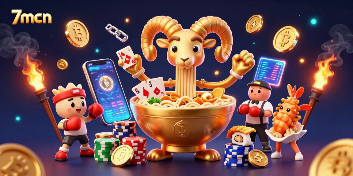 Play at 7mcn with engaging characters dealing cards and showcasing vibrant casino elements.