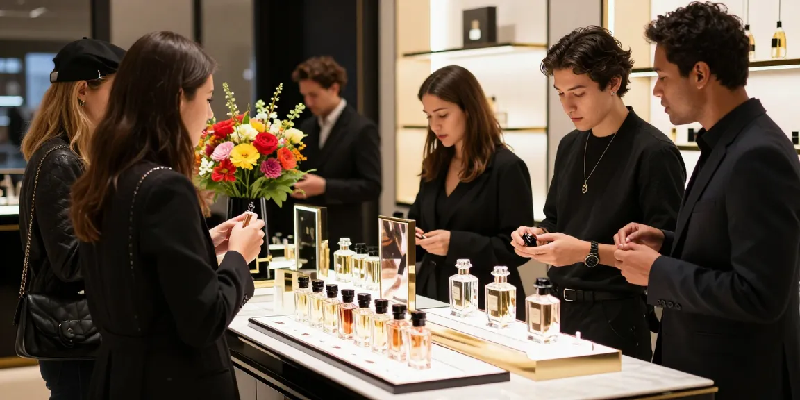 Razaventus featured in an elegant display with customers exploring luxurious fragrances.