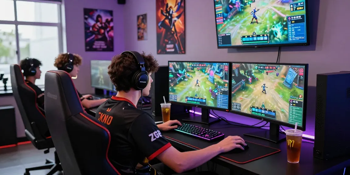 Exciting e-sports gaming lounge scene featuring rokok88, with immersive gameplay and vibrant RGB lighting.