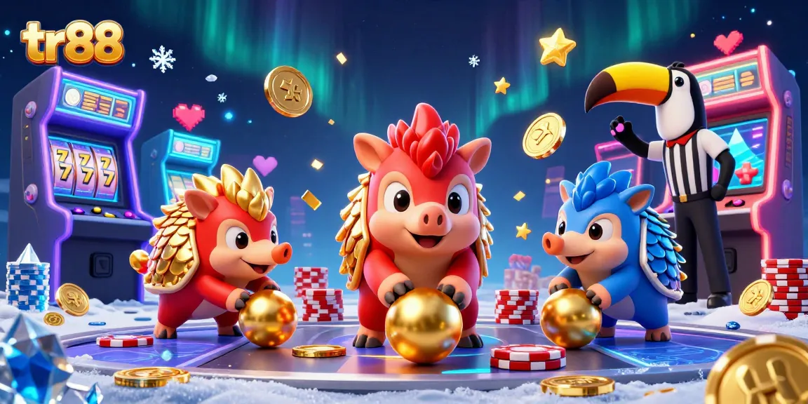 Join the thrilling action at tr88 where rival pangolins play games amid vibrant casino scenes!