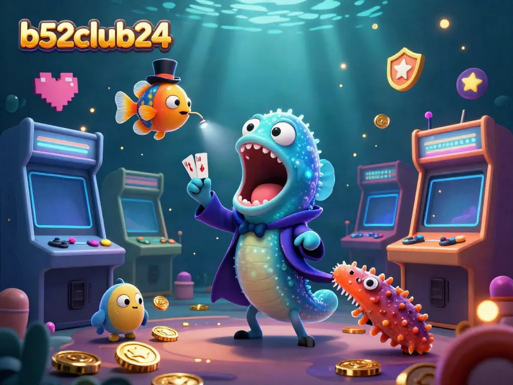 Experience the excitement of b52club24 through vibrant animated underwater characters and casino gaming elements.