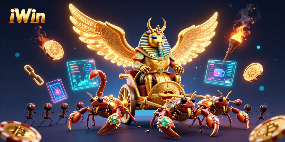 Engage in iWin gaming adventures with 3D characters amid dynamic casino elements.