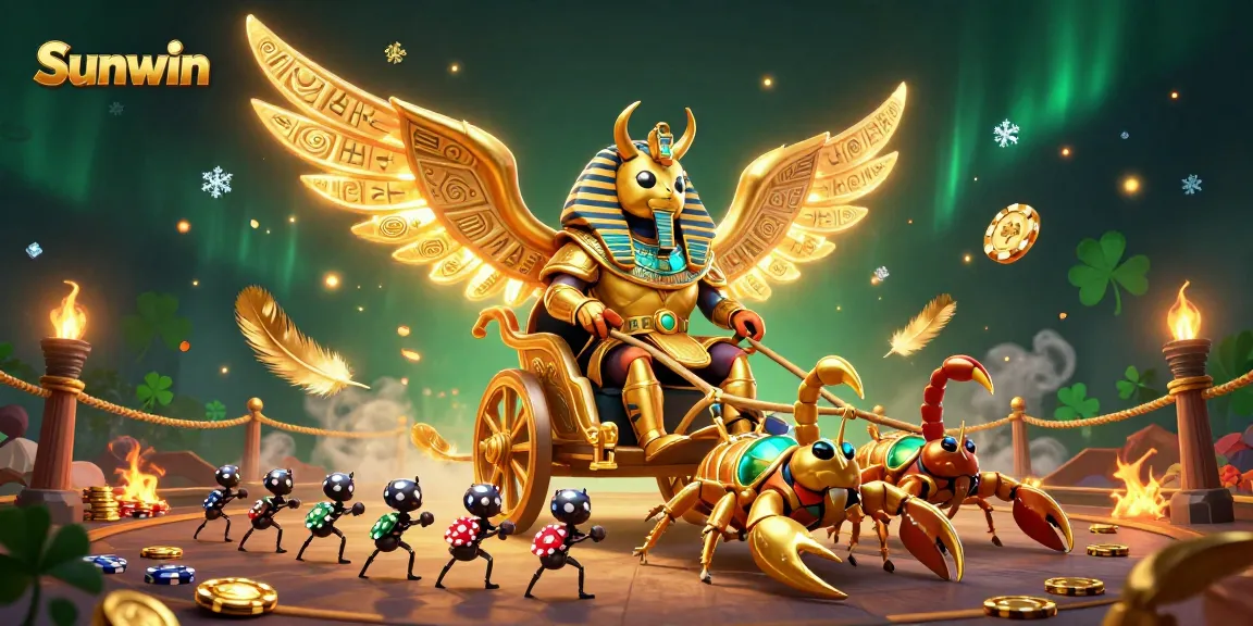 Experience the thrilling world of Sunwin with a dynamic gaming scene featuring unique characters and elements.