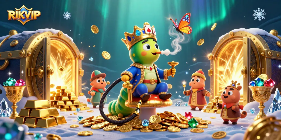 Engage with RIKVIP's vibrant 3D illustration showcasing a hookah-master and gambling elements.