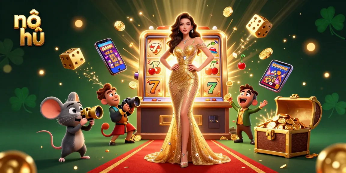 Experience nổ hũ excitement with jackpot symbols, vibrant casino elements, and dynamic characters in action