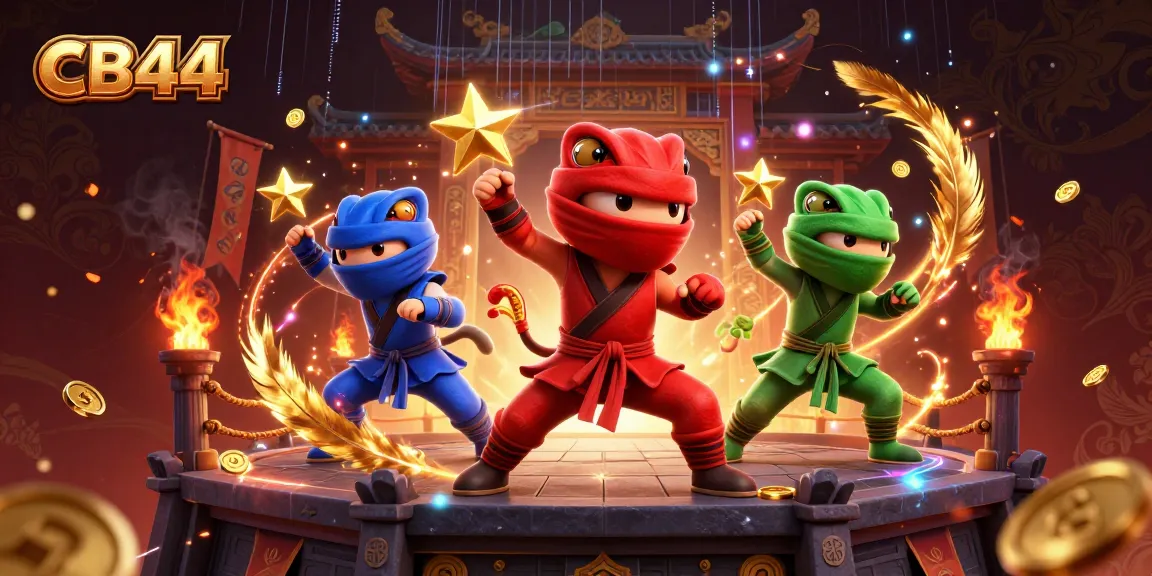 Engage in dynamic gameplay at CB44 with a vibrant chameleon ninja team amidst gold coins and casino elements.