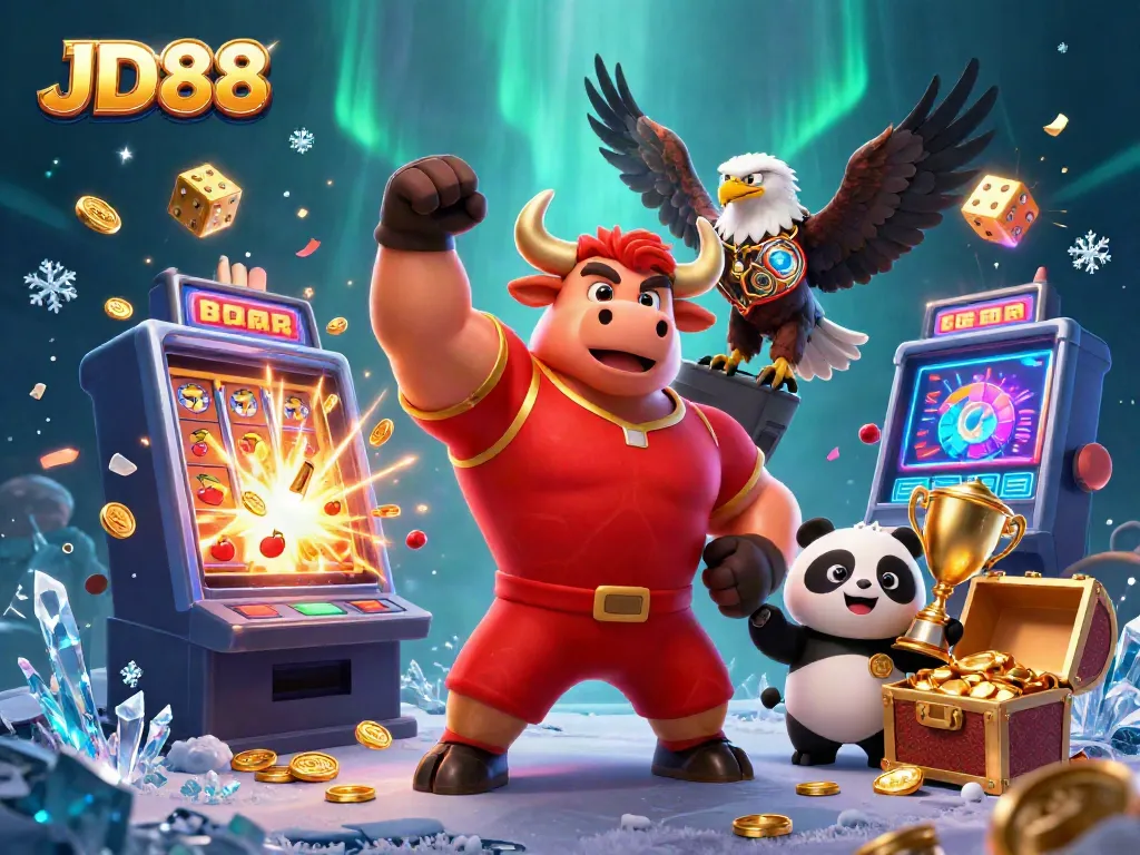 Experience the excitement of JD88 with dynamic illustrations showcasing jackpot wins and delightful characters.
