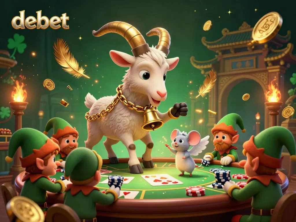 Experience debet's lively casino scene with festive characters and dynamic elements in a rich atmosphere.