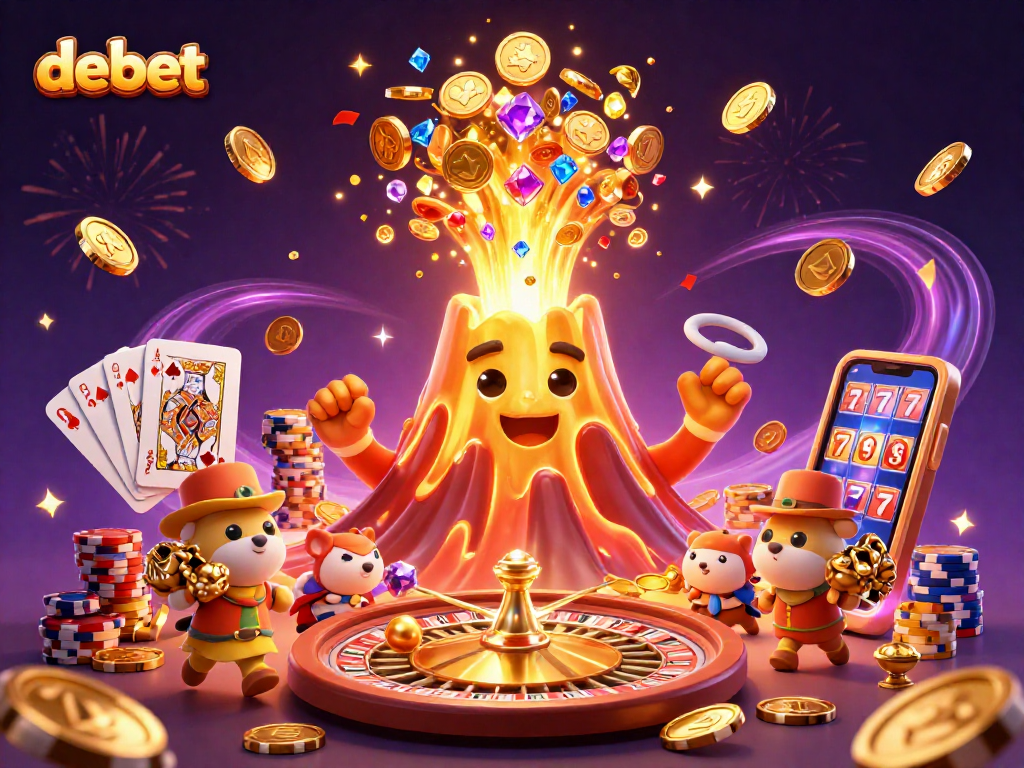 Spin the roulette wheel with debet's vibrant casino illustration showcasing treasure and excitement.