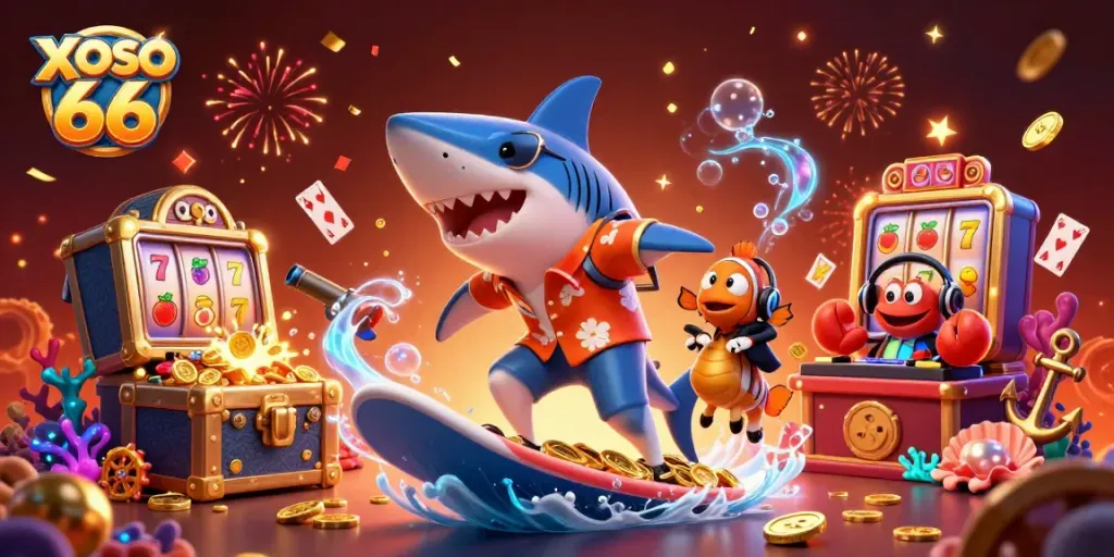 XOSO 66 invites players to a vibrant casino experience with colorful 3D characters and rich gambling elements.