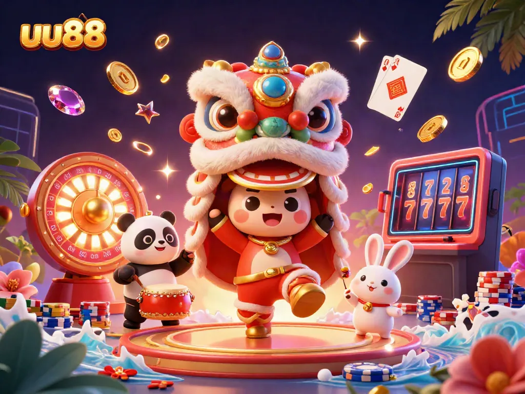 Experience thrilling gameplay at uu88 with exciting casino elements in a colorful celebration scene.