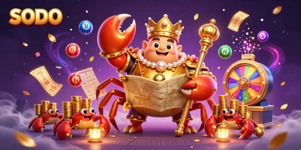 SODO themed casino illustration with a golden crab emperor and dynamic game elements