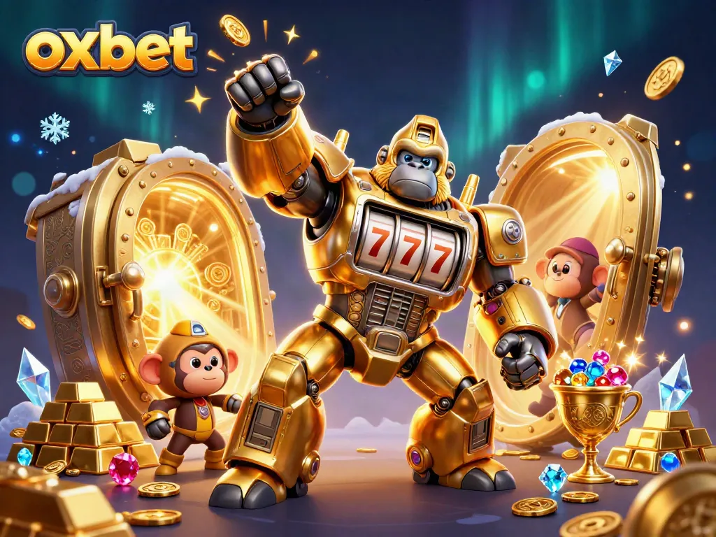 Experience thrilling wins at OXBET's exciting casino adventure featuring a dynamic gorilla mech.