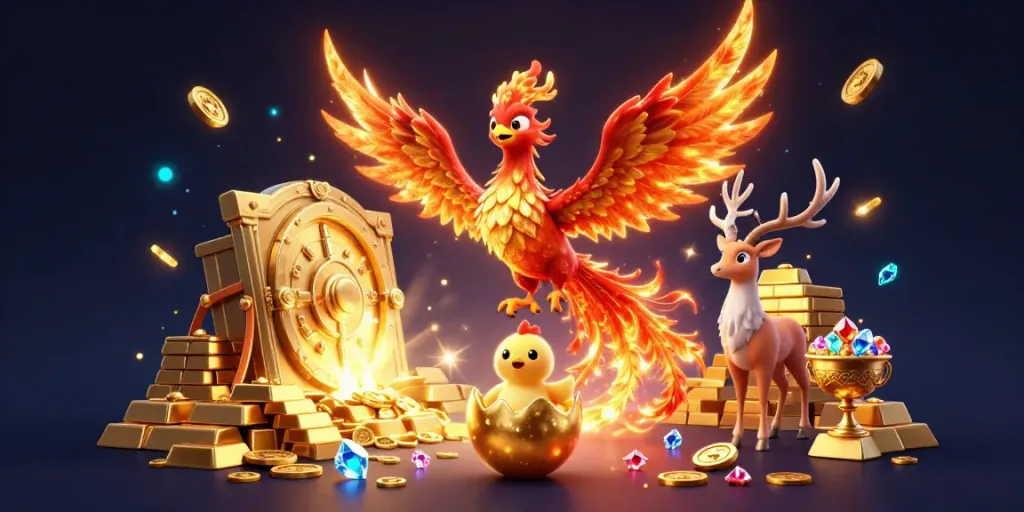 Experience the thrill of sun win with phoenix and treasure in this dynamic casino scene!
