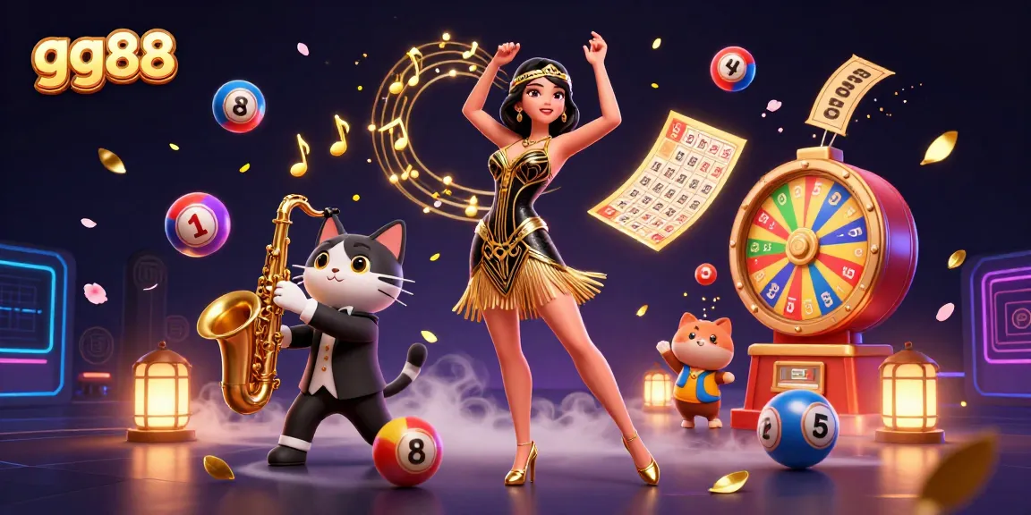 Spin and win with gg88 in this vibrant digital casino illustration showcasing lottery excitement.
