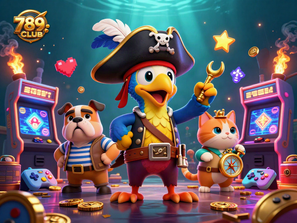 Experience exciting gaming with 789CLUB in a vibrant 3D casino illustration featuring dynamic characters and casino elements.