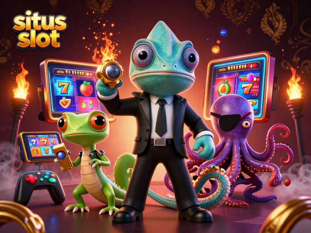 Spin the reels at situs slot with colorful characters in a dynamic casino scene