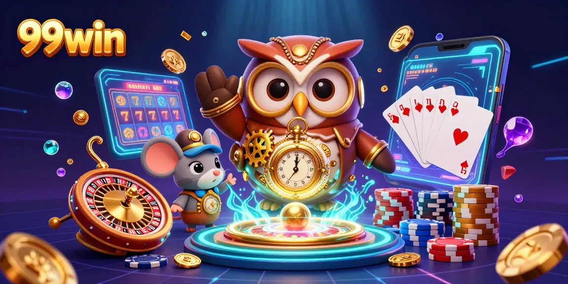 Experience the thrilling atmosphere of 99win with vibrant casino elements and rich 3D animation.