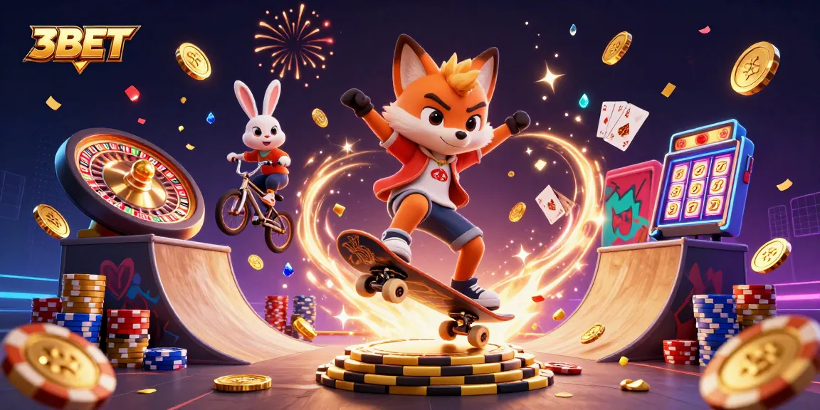Experience the thrill of 3BET with a vibrant, energetic casino-themed illustration featuring dynamic characters and thrilling game elements.