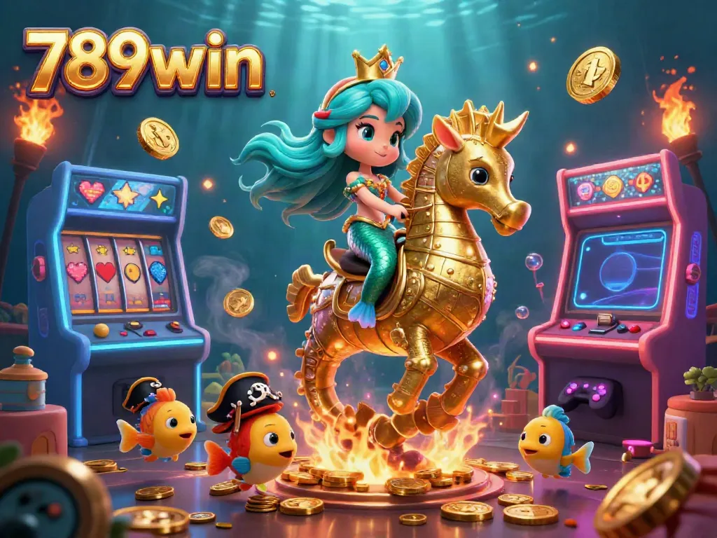 Experience excitement at 789win with a vibrant, magical underwater casino scene showcasing a mermaid and seahorse.