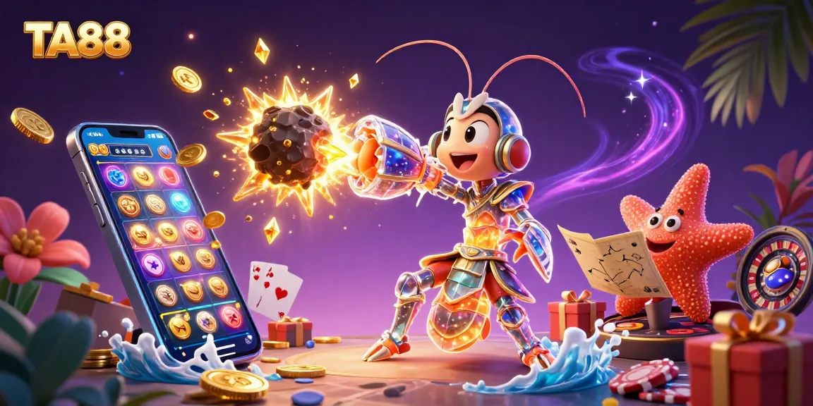 TA88 showcases a vibrant scene with a galactic samurai shrimp amidst rich casino elements for engaging gameplay.