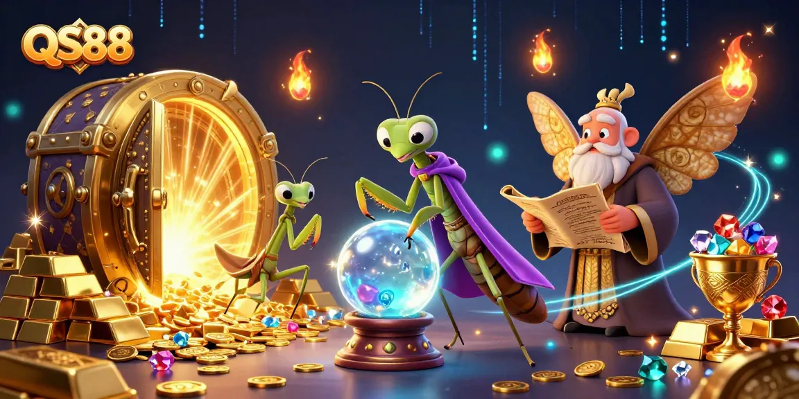QS88 casino visuals featuring a mystical fortune teller and ancient scrolls, embodying luck.