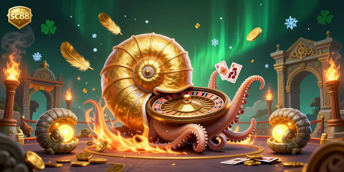 Experience thrilling gameplay at sc88 with a giant nautilus and golden roulette wheel surrounded by casino elements.