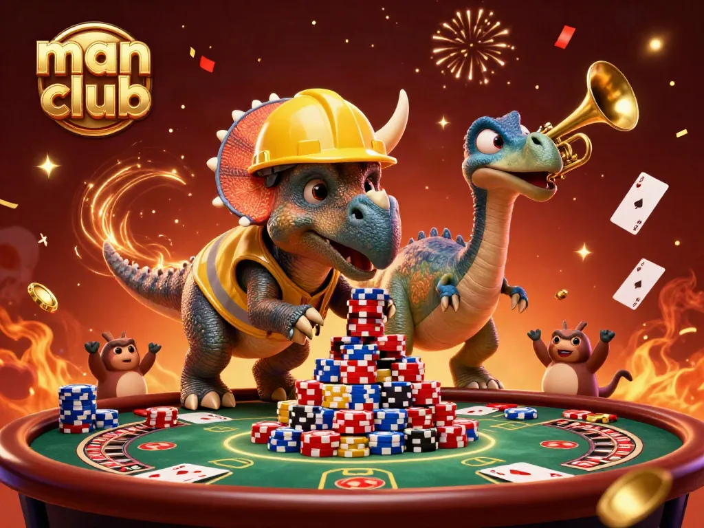 Win big at man club with exciting poker action in a vibrant casino-themed celebration illustration.