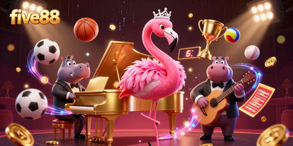 Experience the excitement of five88 sports betting with vibrant casino elements and dynamic characters.