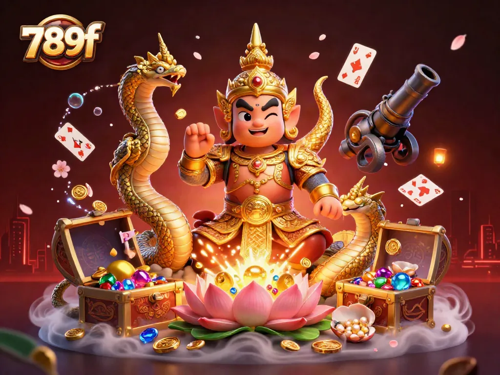 Experience the thrill of 789f with vibrant casino elements featuring a temple guardian and treasure!