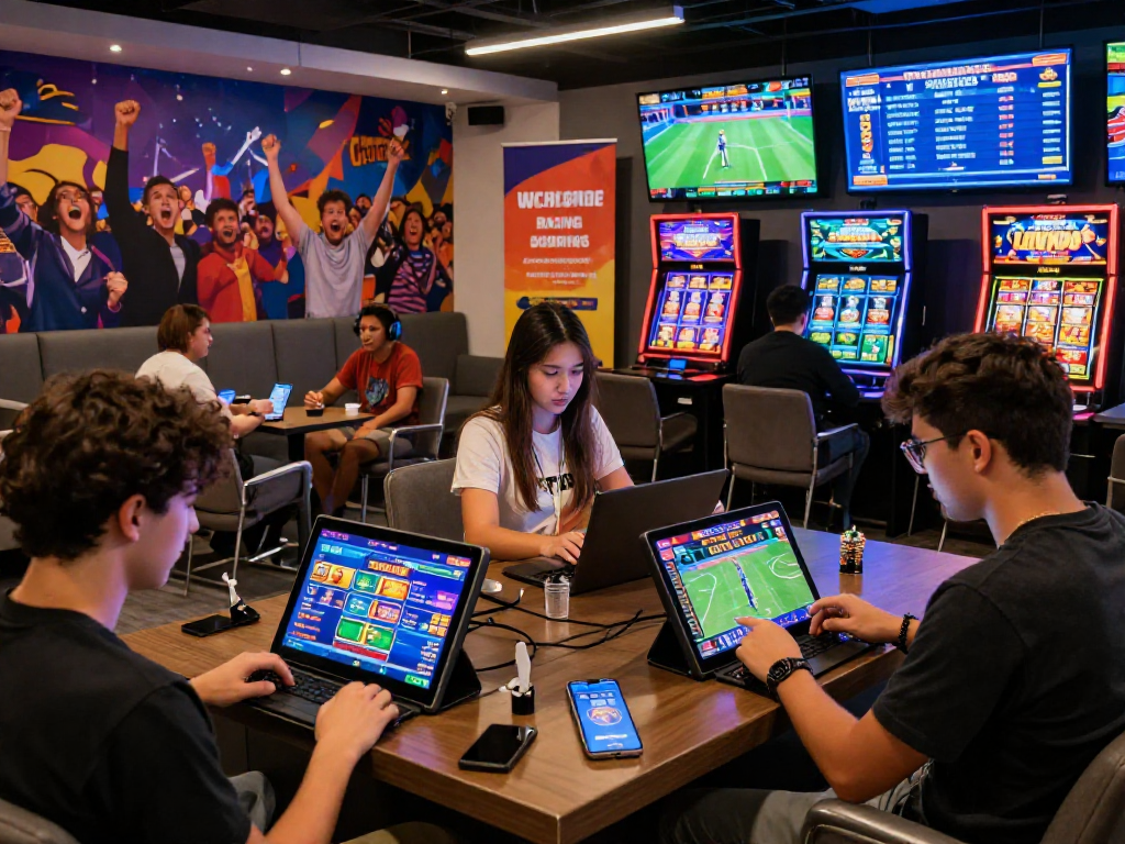 People enjoying EK333 online betting and casino games in a lively environment.