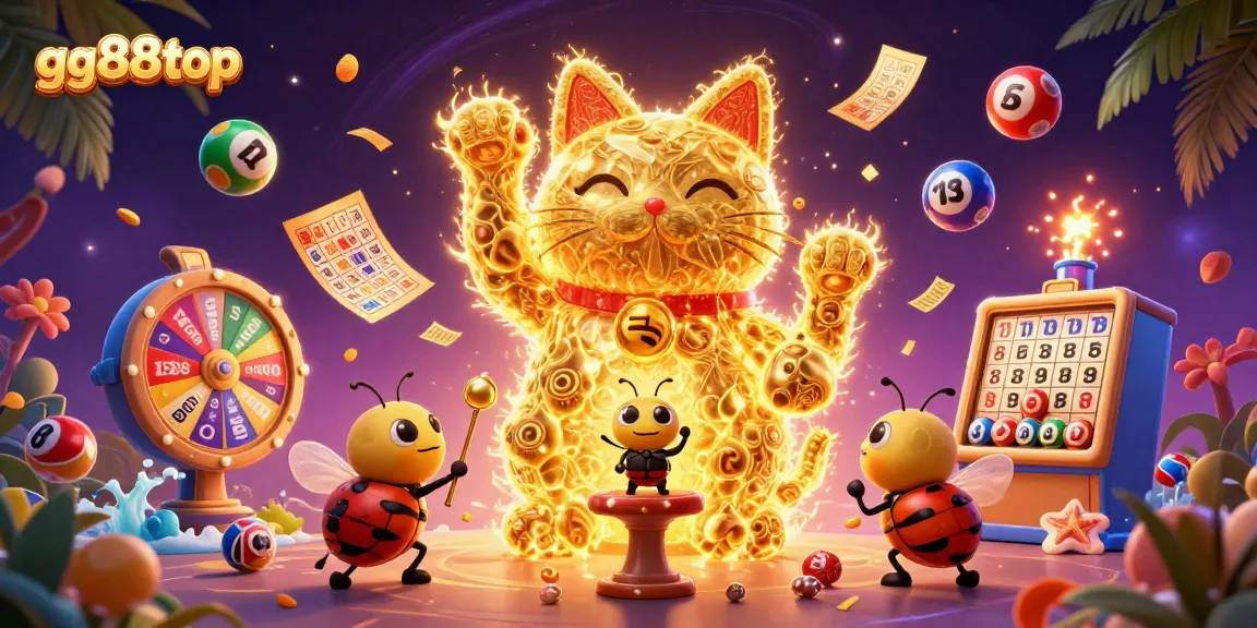Experience thrilling gaming with gg88top in a vivid 3D casino illustration featuring lucky cats and dynamic casino elements.
