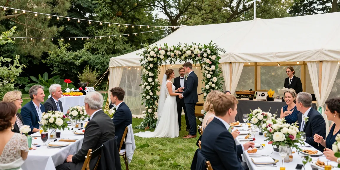 marquee hire London for a beautiful summer wedding setup in a lush garden