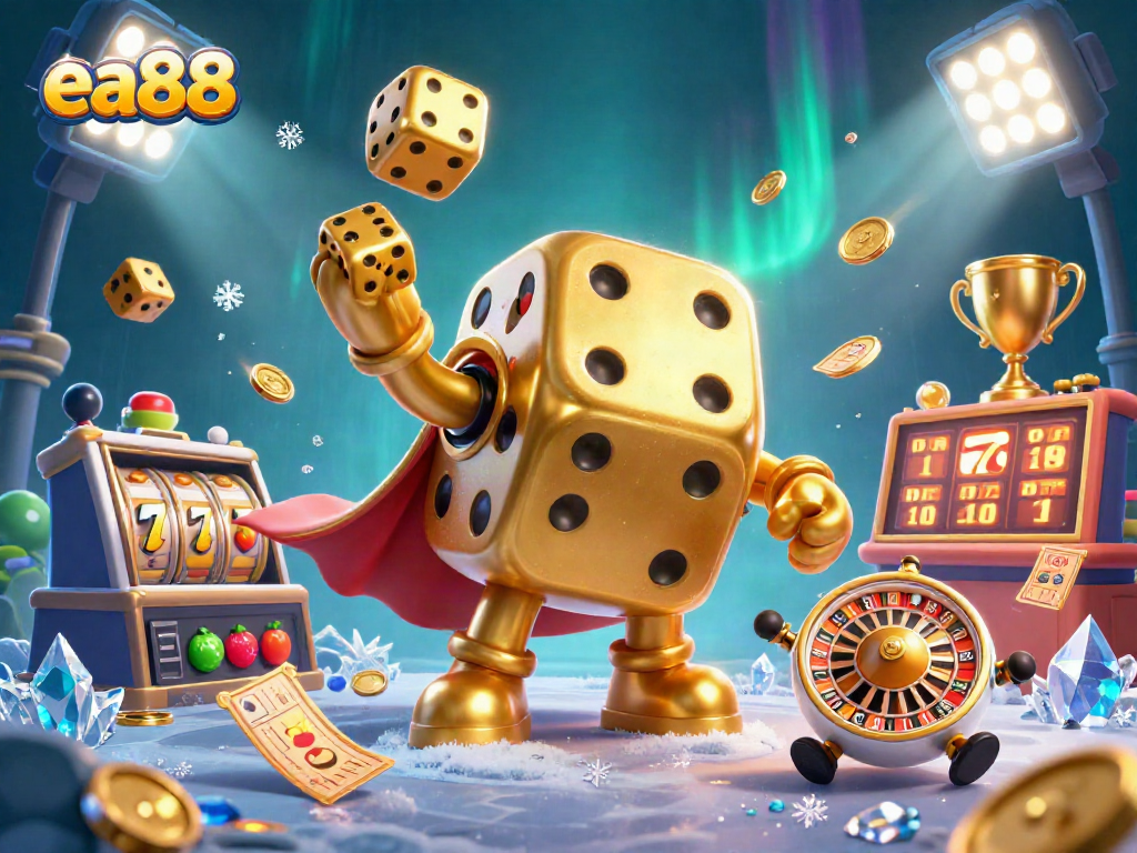ea88 showcases thrilling slot machines amidst golden casino elements filled with dynamic energy.