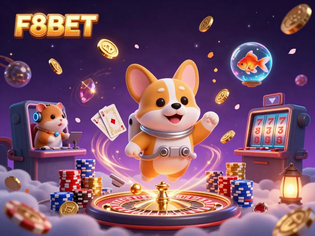 Experience thrilling gameplay at F8BET with a vibrant scene of 3D characters celebrating in a casino atmosphere