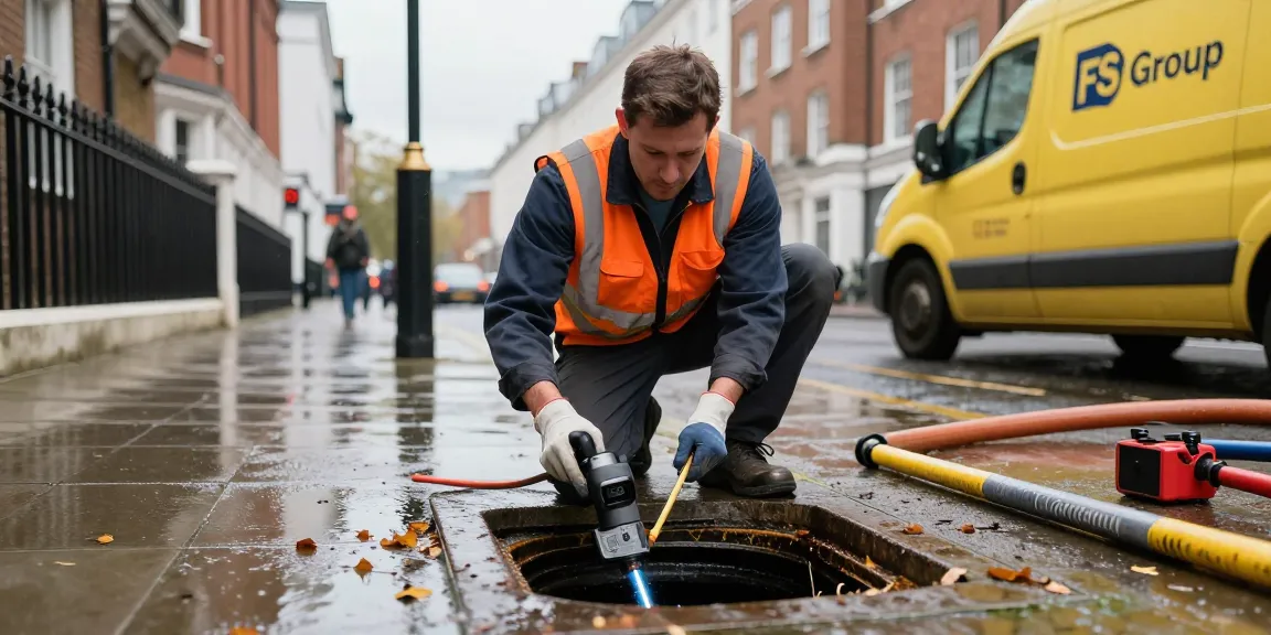 Blocked drain in London being inspected by a professional engineer ensuring prompt service and maintenance.