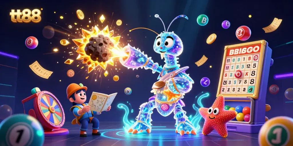 Experience the thrilling casino atmosphere at tt88, illuminated by colorful lottery balls and vibrant gaming elements.