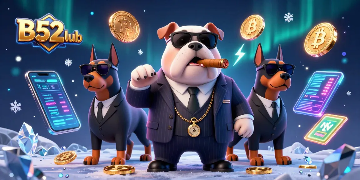 B52club players winning big in a vibrant casino scene with 3D characters and neon elements.