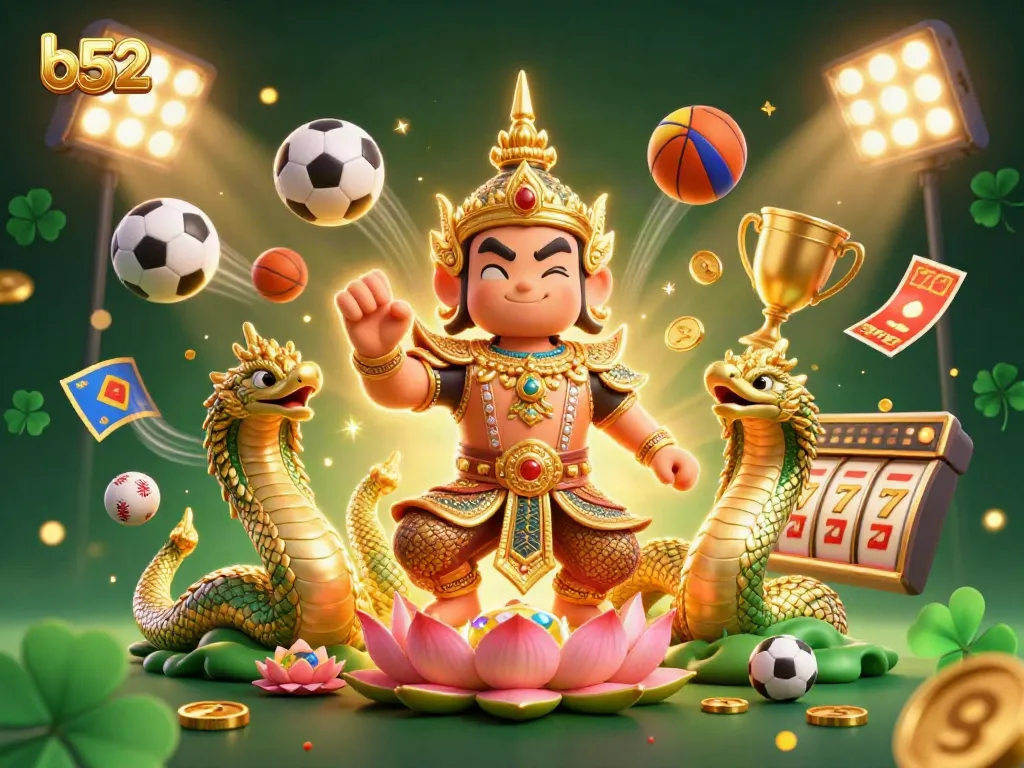 Engage with b52 gaming excitement featuring golden guardians and dynamic sports elements.