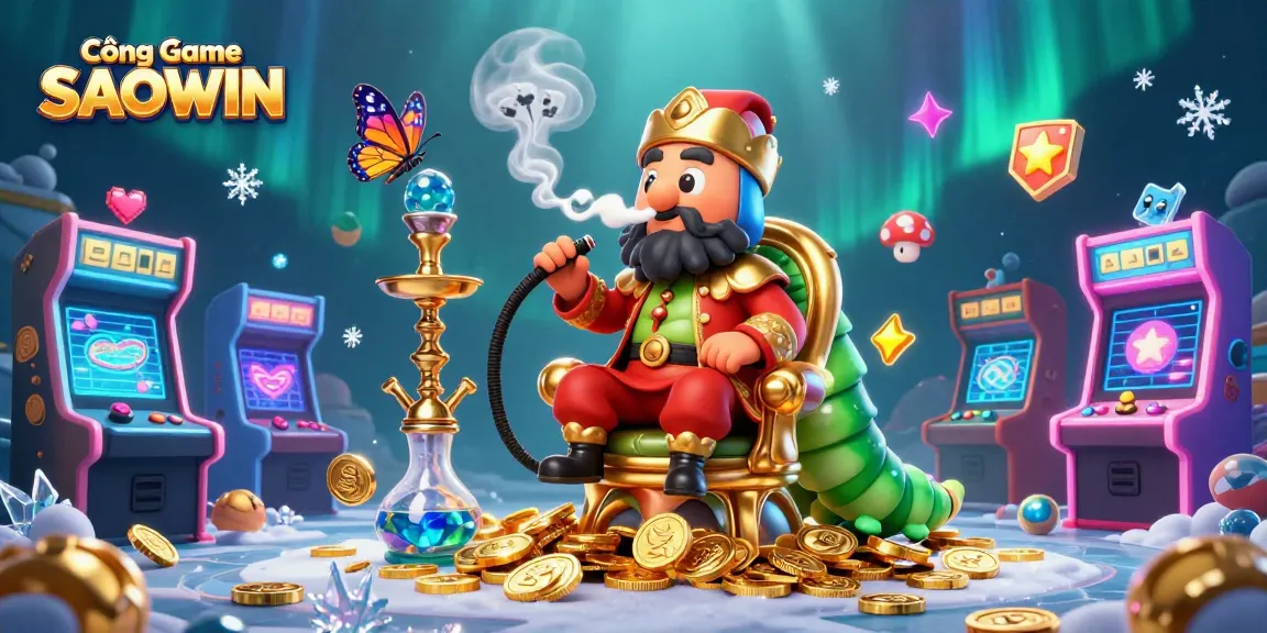 Engaging scene showcasing Cổng Game SAOWIN featuring a unique caterpillar as the main character in a vibrant casino setting.