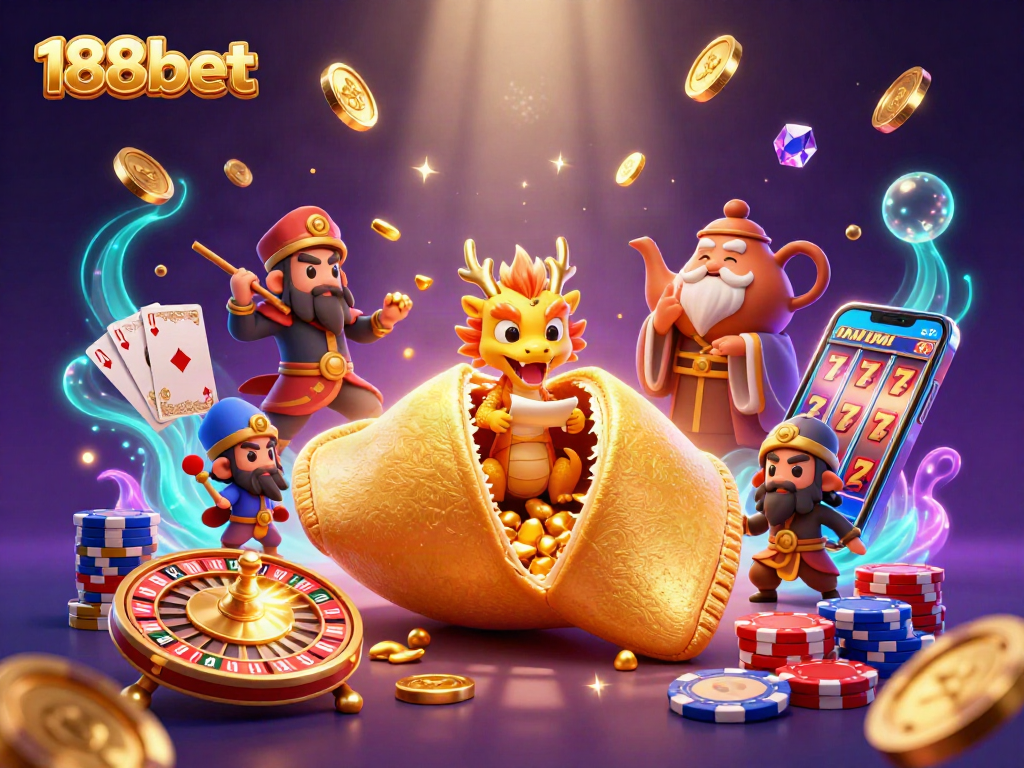 Experience thrilling action with 188bet's vibrant casino scene featuring majestic characters and sparkling elements.