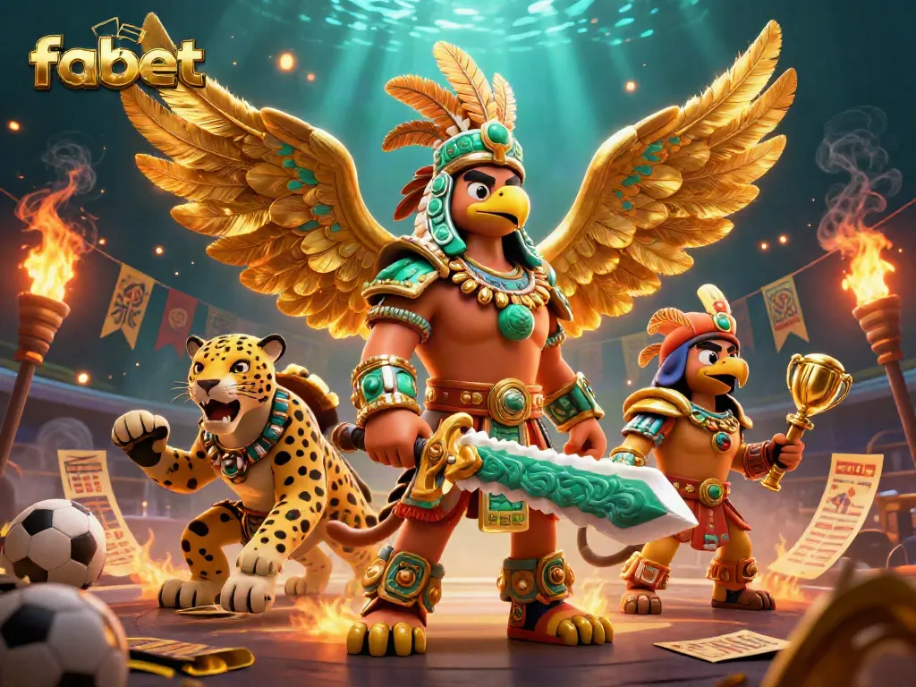 Bet on fabet with an Aztec-themed scene showcasing sports betting action and vibrant elements.