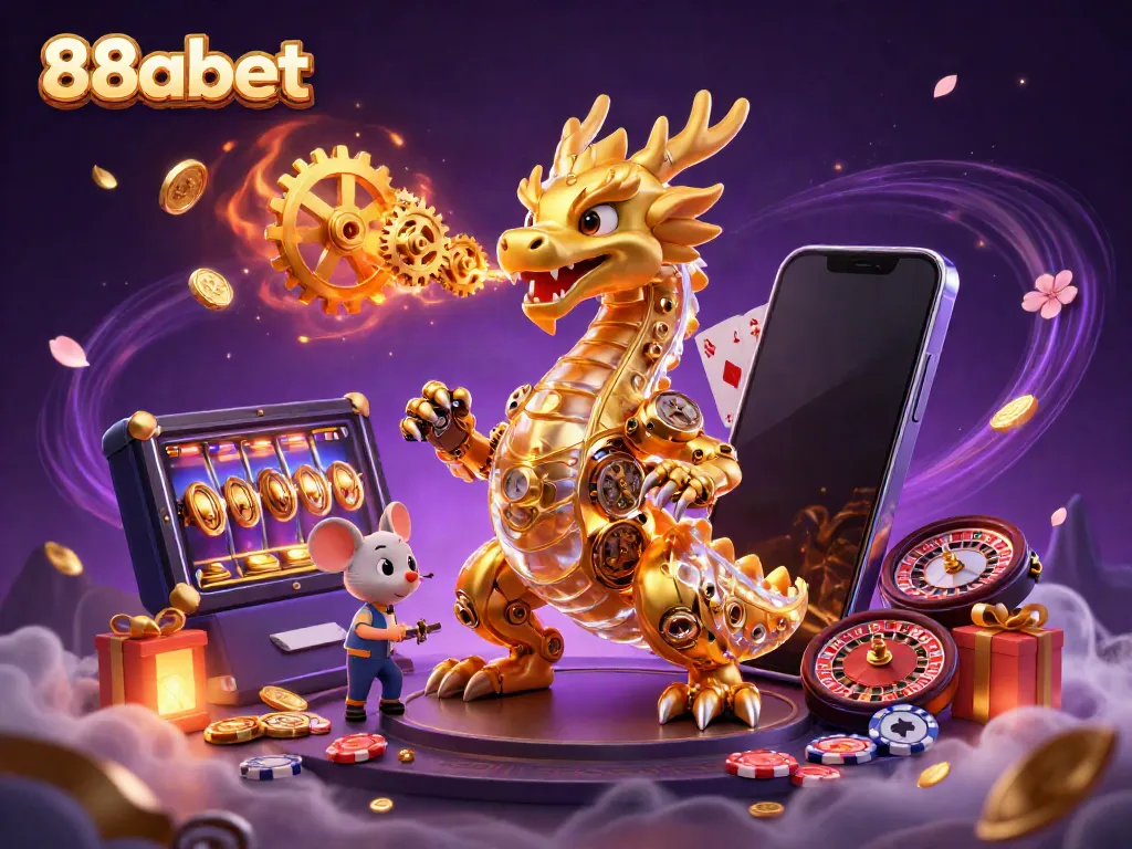 Experience the thrill at 88abet with a golden dragon and game elements illustrating excitement.