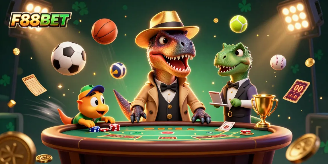 Experience F88BET excitement with a velociraptor secretly counting cards at a blackjack table.