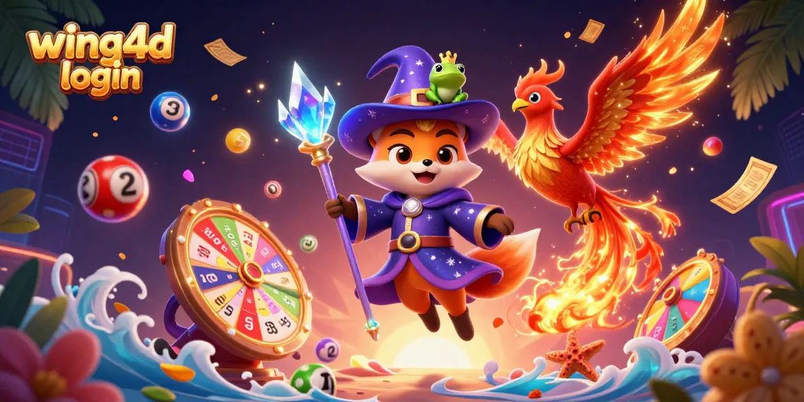 Engage in thrilling games with wing4d login featuring a mystical wizard, phoenix, and colorful lottery elements.