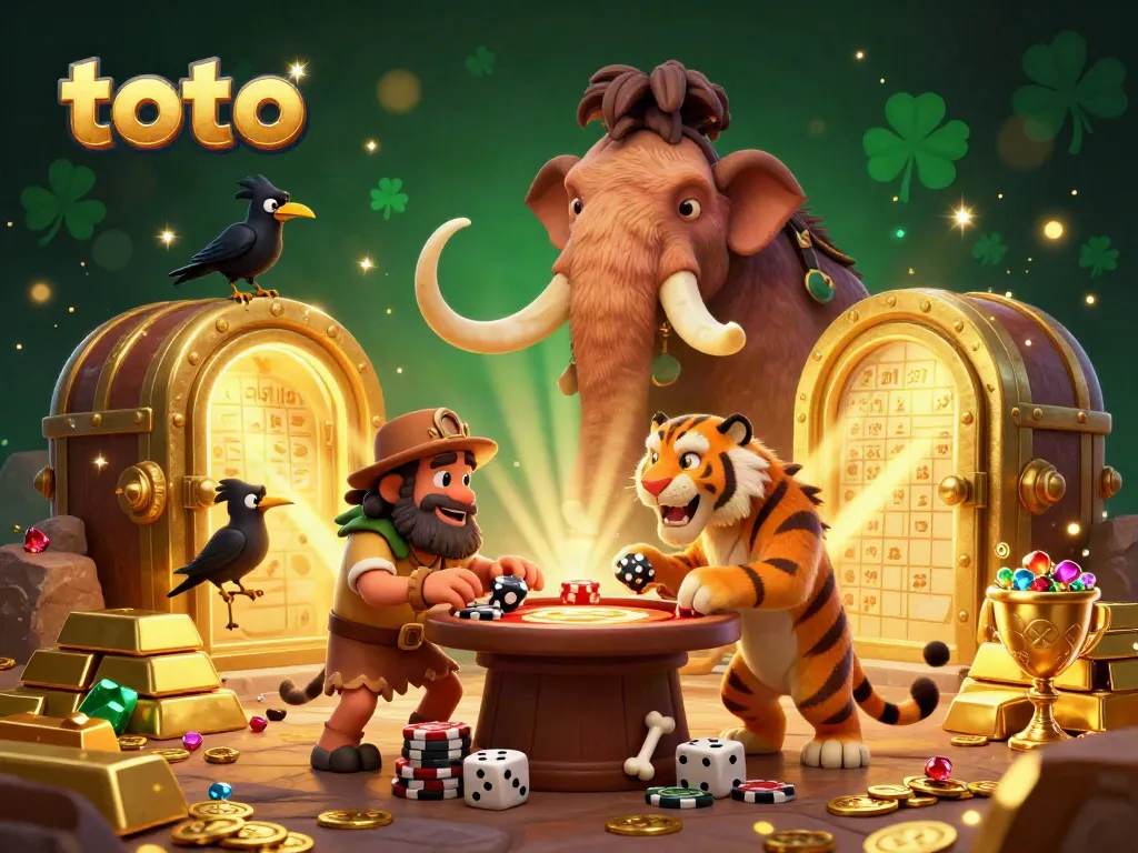 Engaging visual of the "toto" casino featuring cavemen & treasures in a dynamic prehistoric setting.
