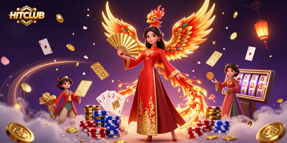 Engage with HITCLUB: Experience vibrant gaming excitement surrounded by 3D characters and casino elements.