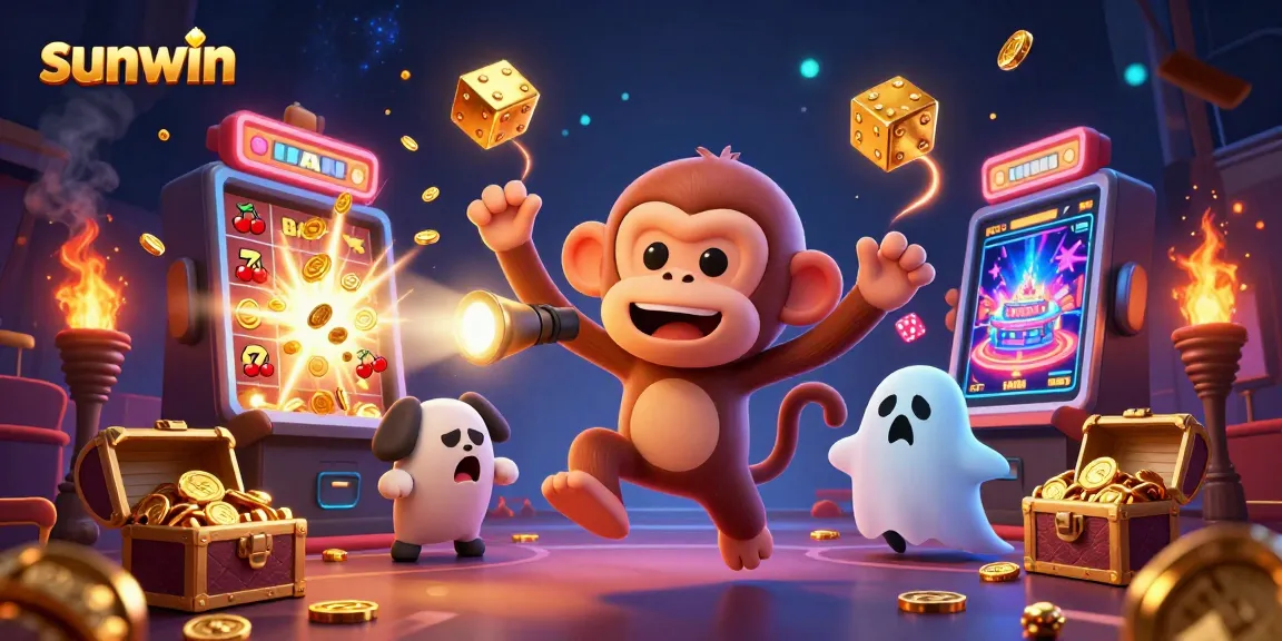 Experience sunwin's thrilling haunted casino adventure with a playful poltergeist monkey.