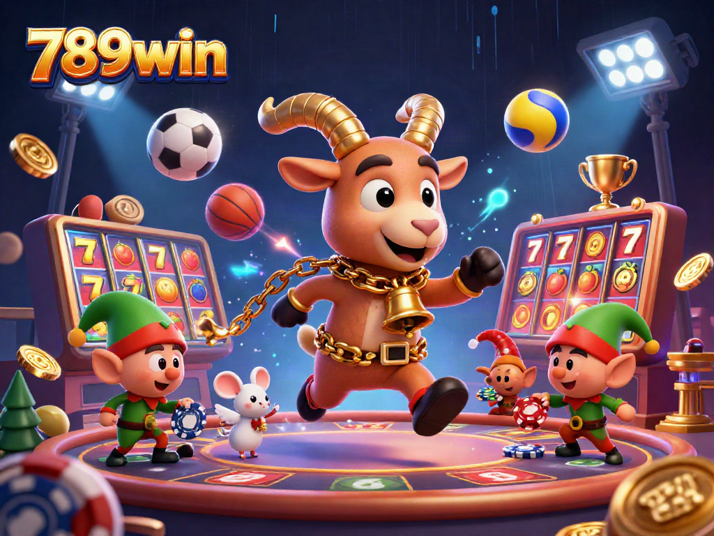 Capture thrilling moments at 789win with festive Krampus goat and angel mouse in a lively casino